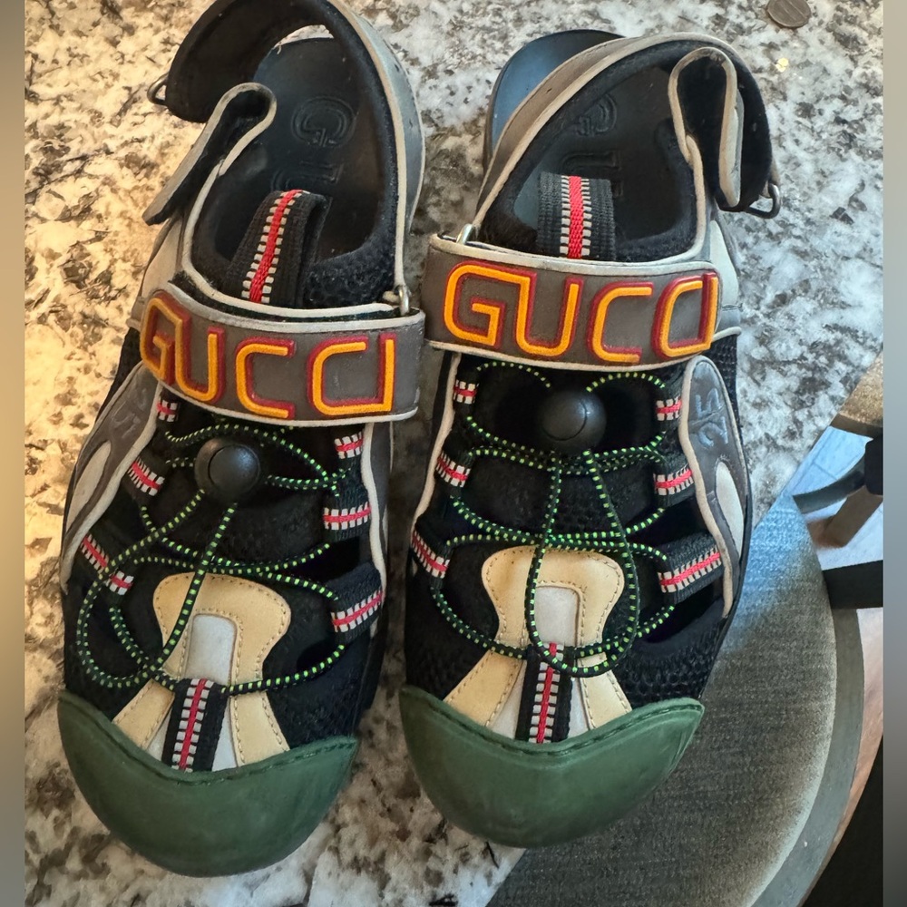 Gucci Black and Green Mesh Sandals